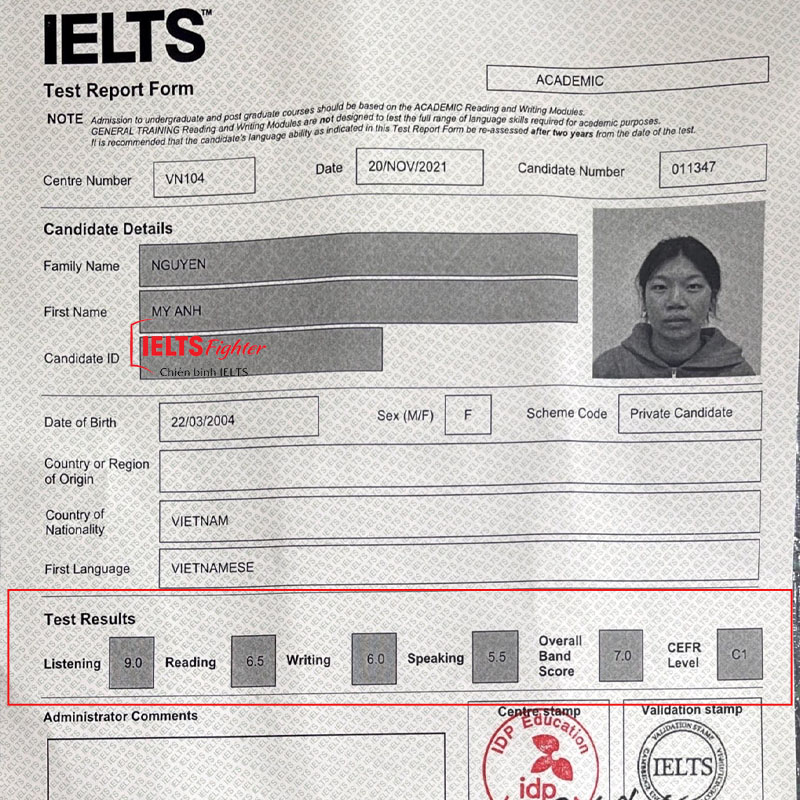 mỹ anh 7.0 ielts 