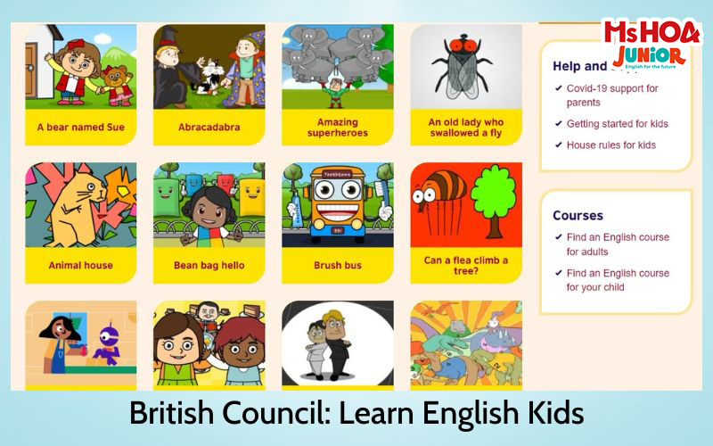 Website British Council: Learn English Kids học tiếng Anh cho trẻ em do hội đồng Anh lập ra.