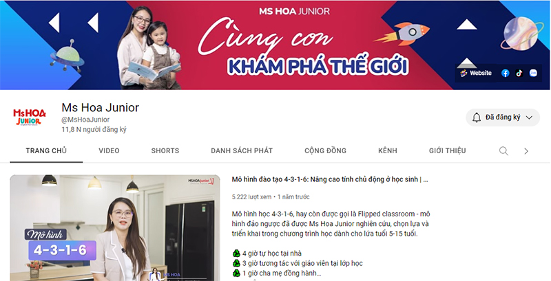Kênh youtube Ms Hoa Junior học tiếng Anh online miễn phí cho trẻ em