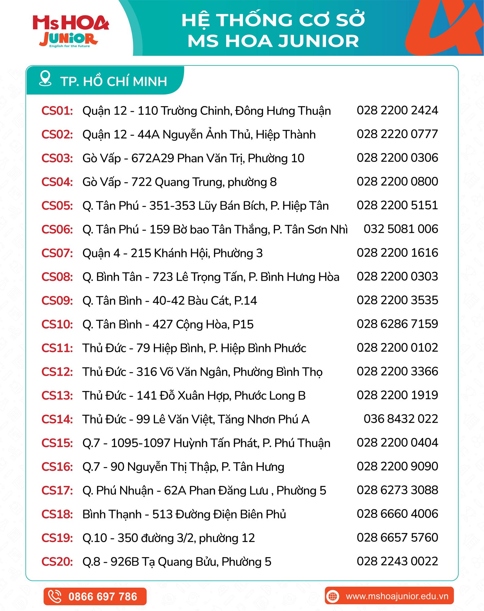 Hệ thống cơ sở tại TP. Hồ Ch&iacute; Minh